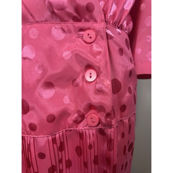 VTG 90s‎ In The Moof Dress Hot Pink Polka Dot Pleated Dress Silky Size 10 Fun - Picture 3 of 9
